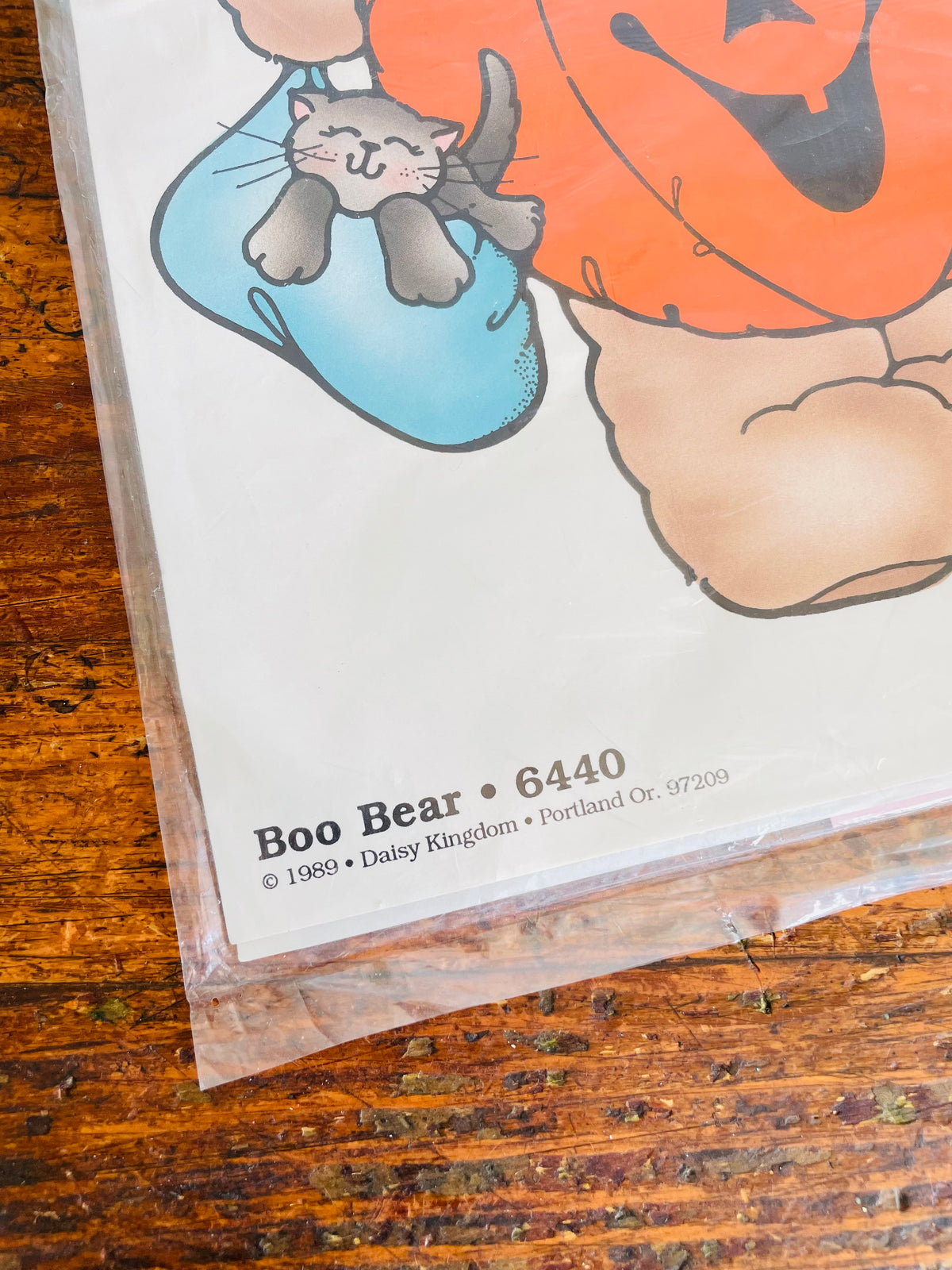 Vintage 1989 Deadstock Daisy Kingdom Iron-On Transfer for Textiles - Boo Bear #6440 - Halloween Trick or Treat Pumpkin Bear with Cat Design