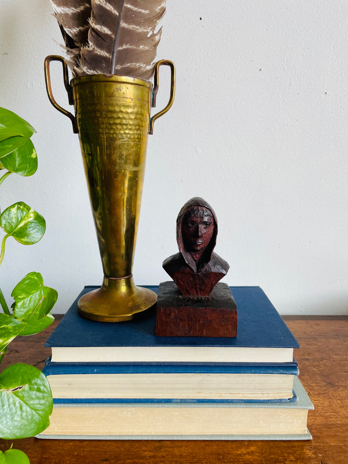 Vintage Brass Trophy Cup-Style Vase with Sand-Filled Base, Twin Handles & Aged Patina - Flowers, Feathers, Long Matches, Incense