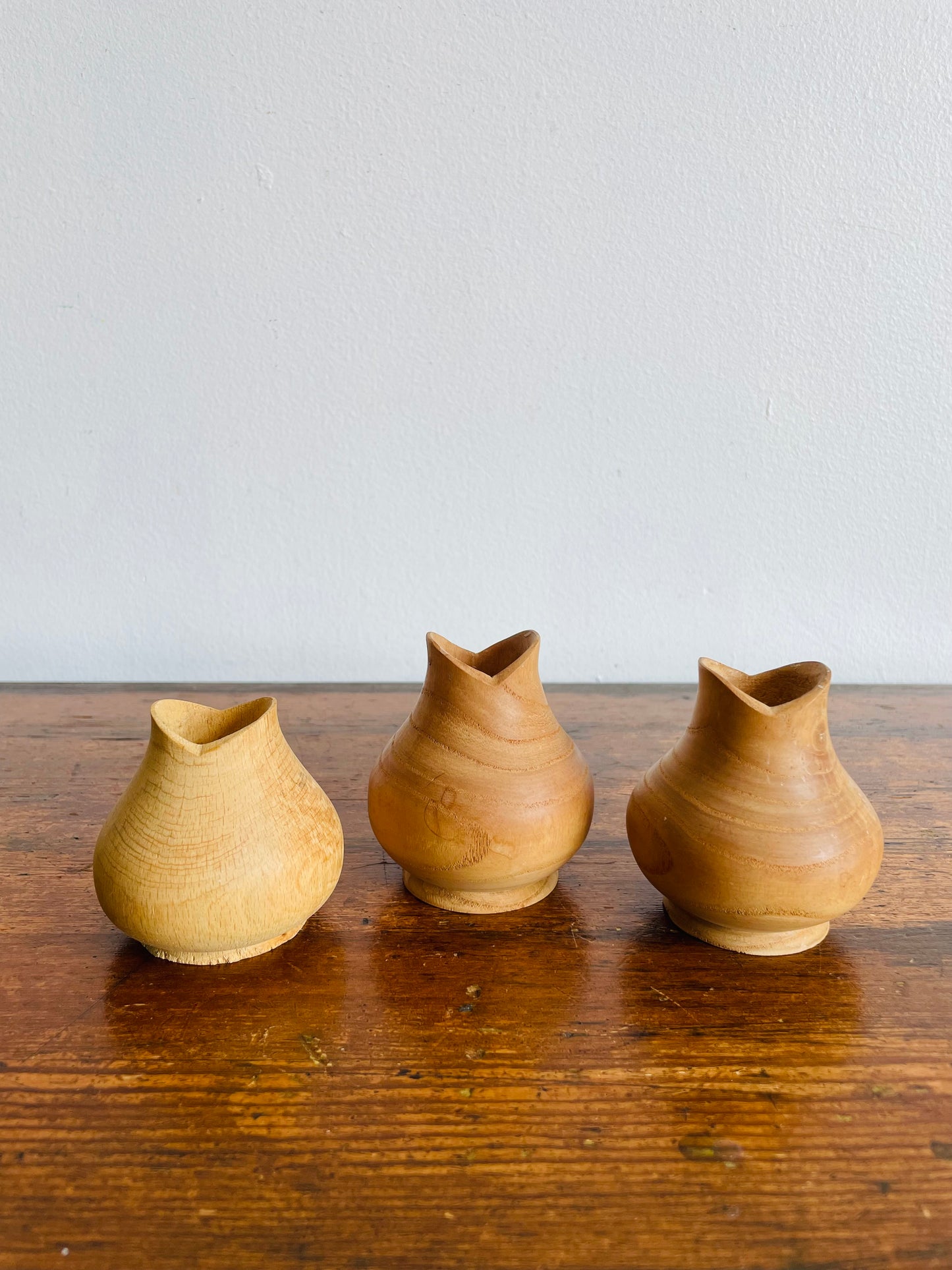 Handmade Wood-Turned Tulip Mouthed Candle Holders or Bud Vases - Artist Signed - Set of 3