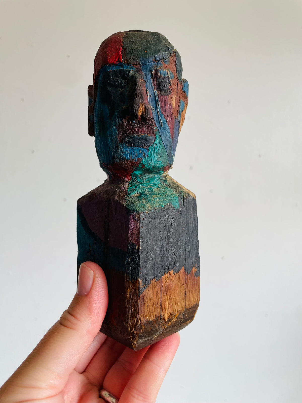 Vintage Hand Carved & Painted Wood Sculptural Head Figure Candle Holder - Found in the Workshop of Fort Erie Artist Estate