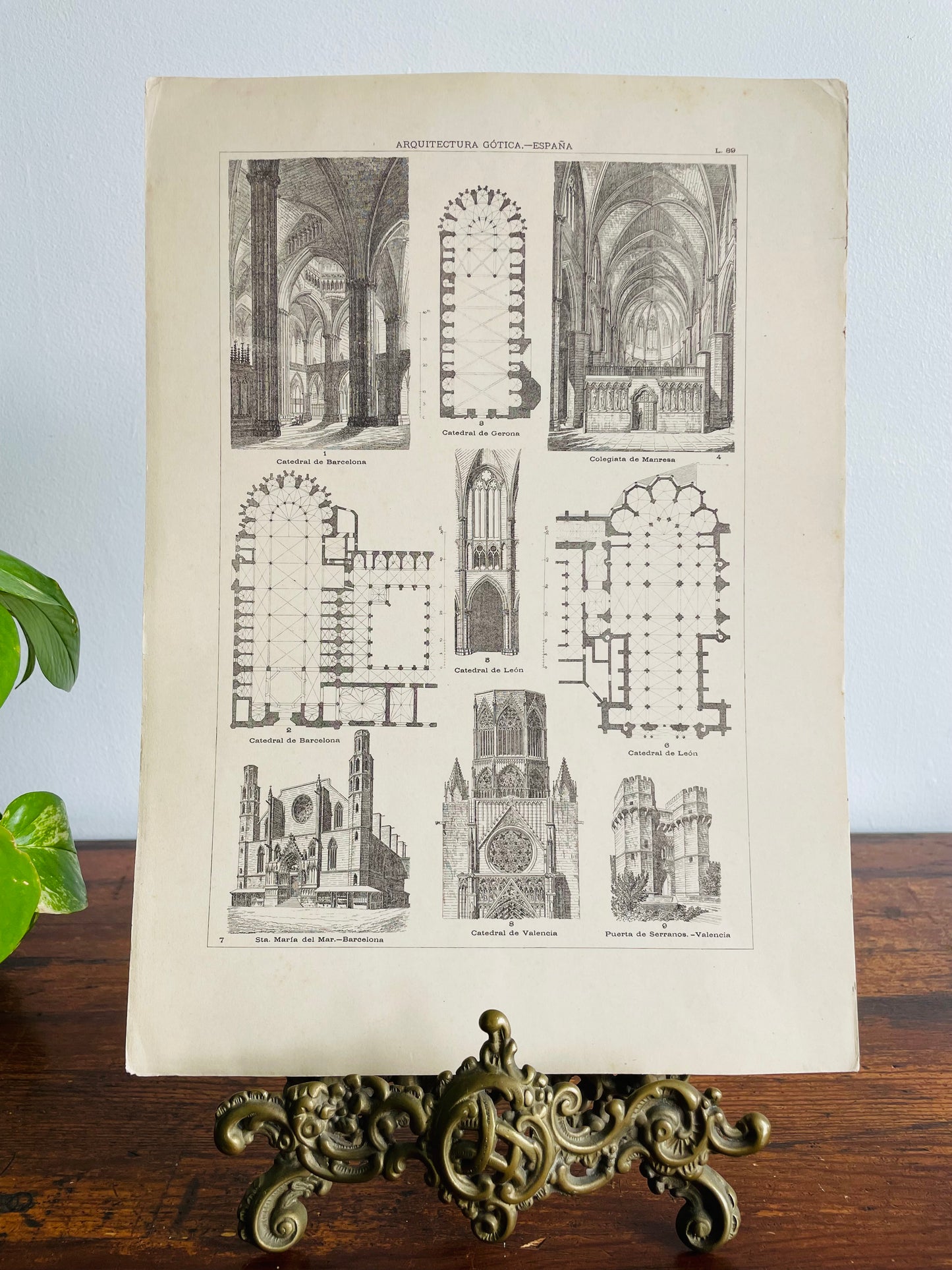Gothic Architecture of Spain Page Print from Book # 1 - Found in Lisbon, Portugal