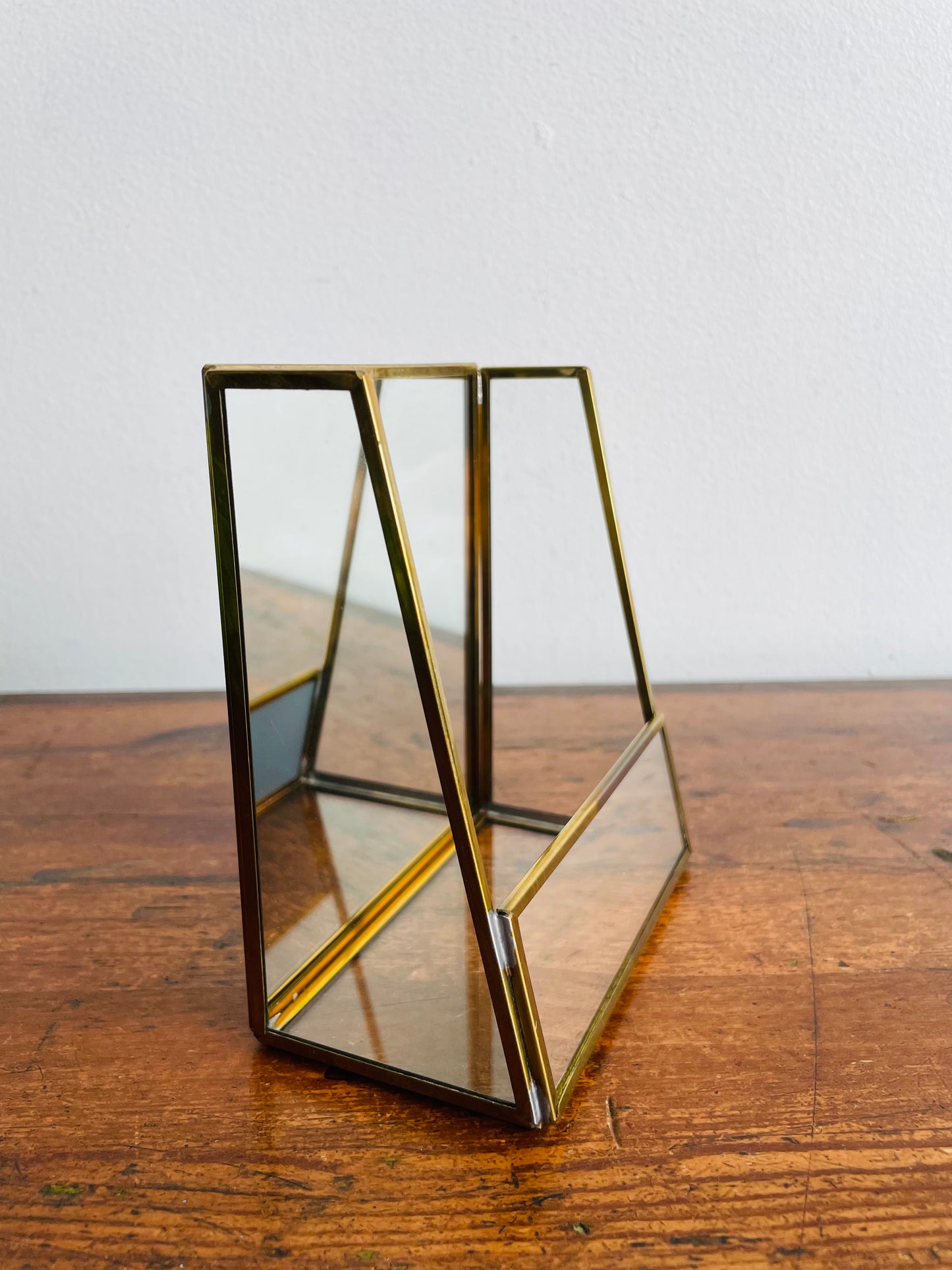 Brass Mirrored Box Holder - Great for Business Cards, Air Plants, Letters, Etc. - Made in Canada