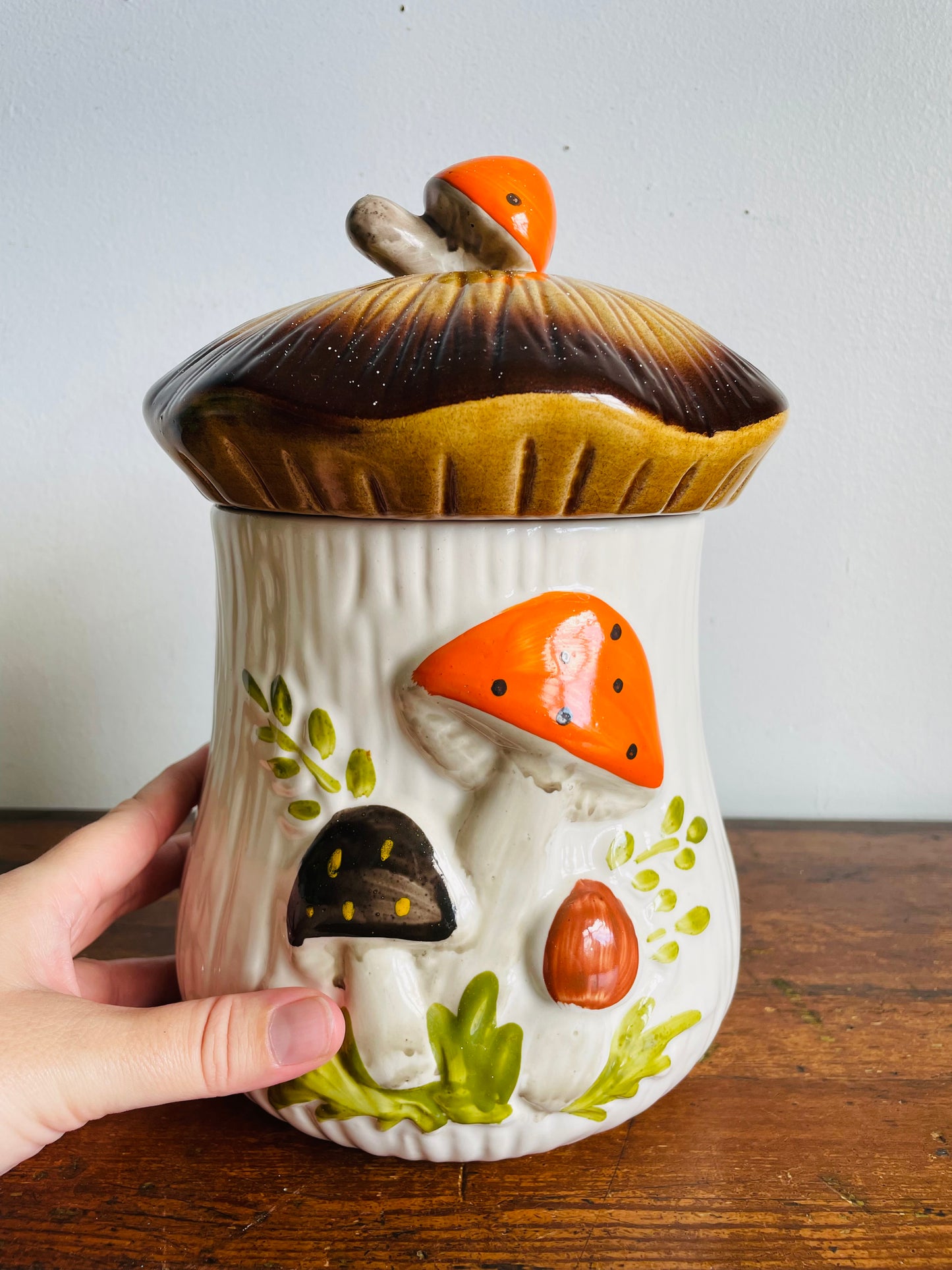 Vintage Large Laurentian Pottery Merry Mushroom Kitchen Canister Jar with Lid #1 - Made in Canada