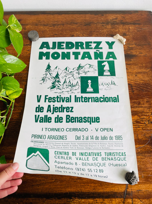 Ajedrez Y Montaña - International Chess Festival Poster from Valley of Benasque, Spain - July 1985 - Found in Lisbon, Portugal
