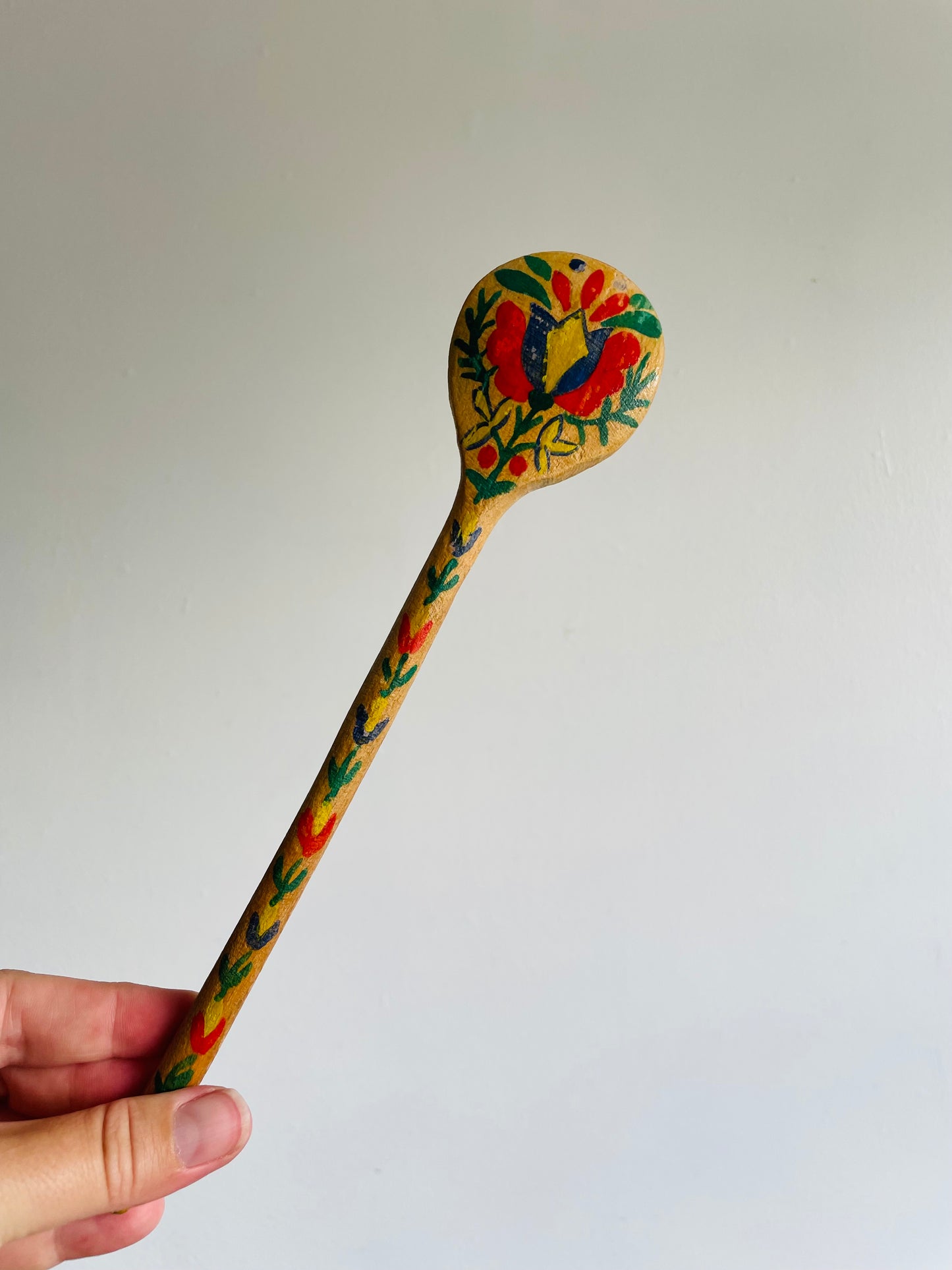 Hand Painted Wooden Spoons with Folk Art Flower Design - Set of 2