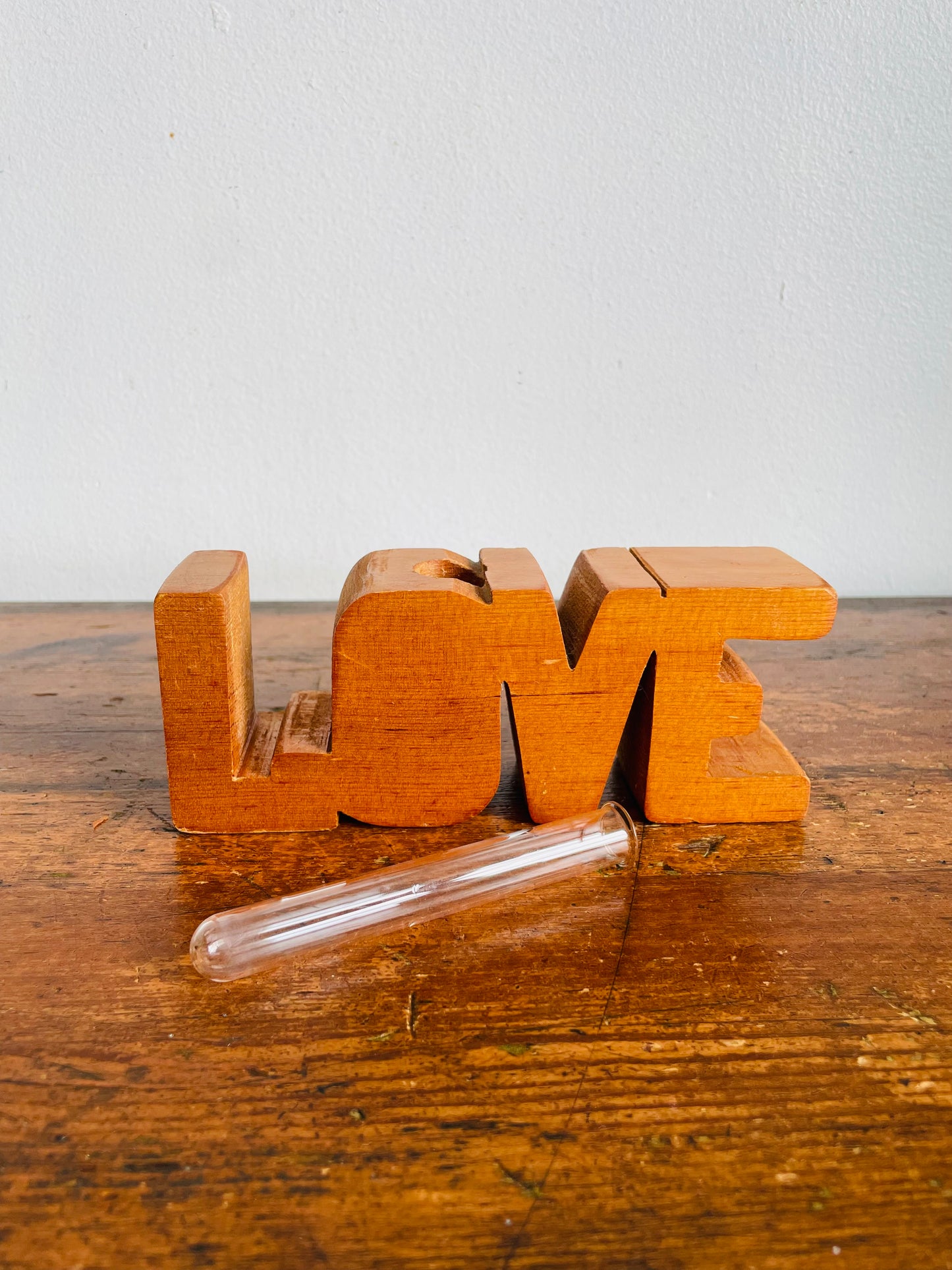 Vintage Carved Wood LOVE Propagation Station Bud Vase - Brant Florist Burlington, ON