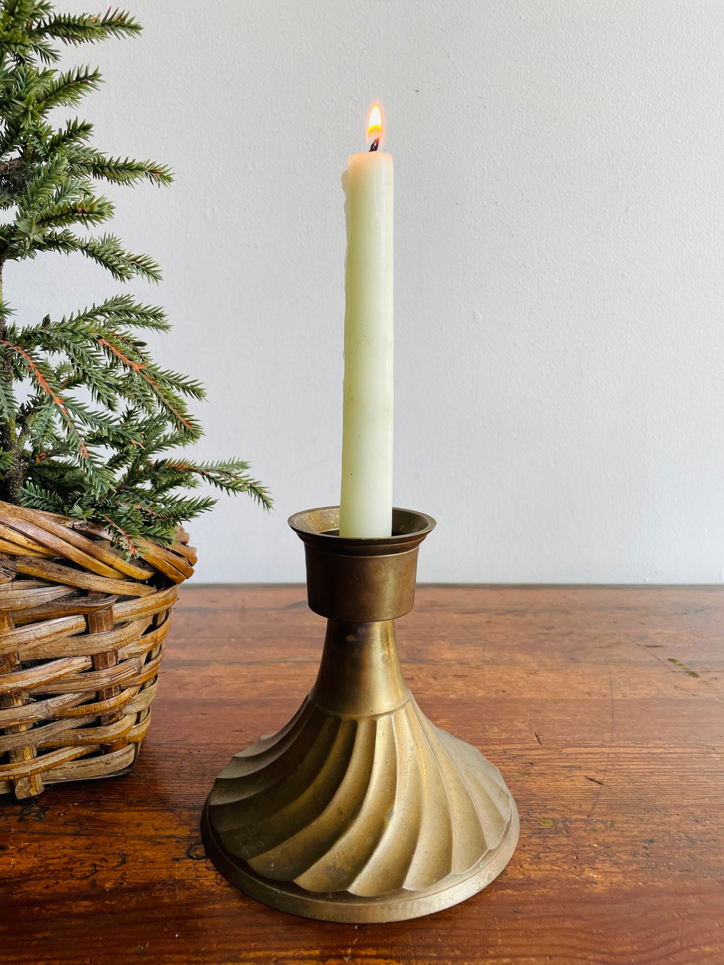 Brass Candle Holder with Beautiful Swirled Base Design - Made in India