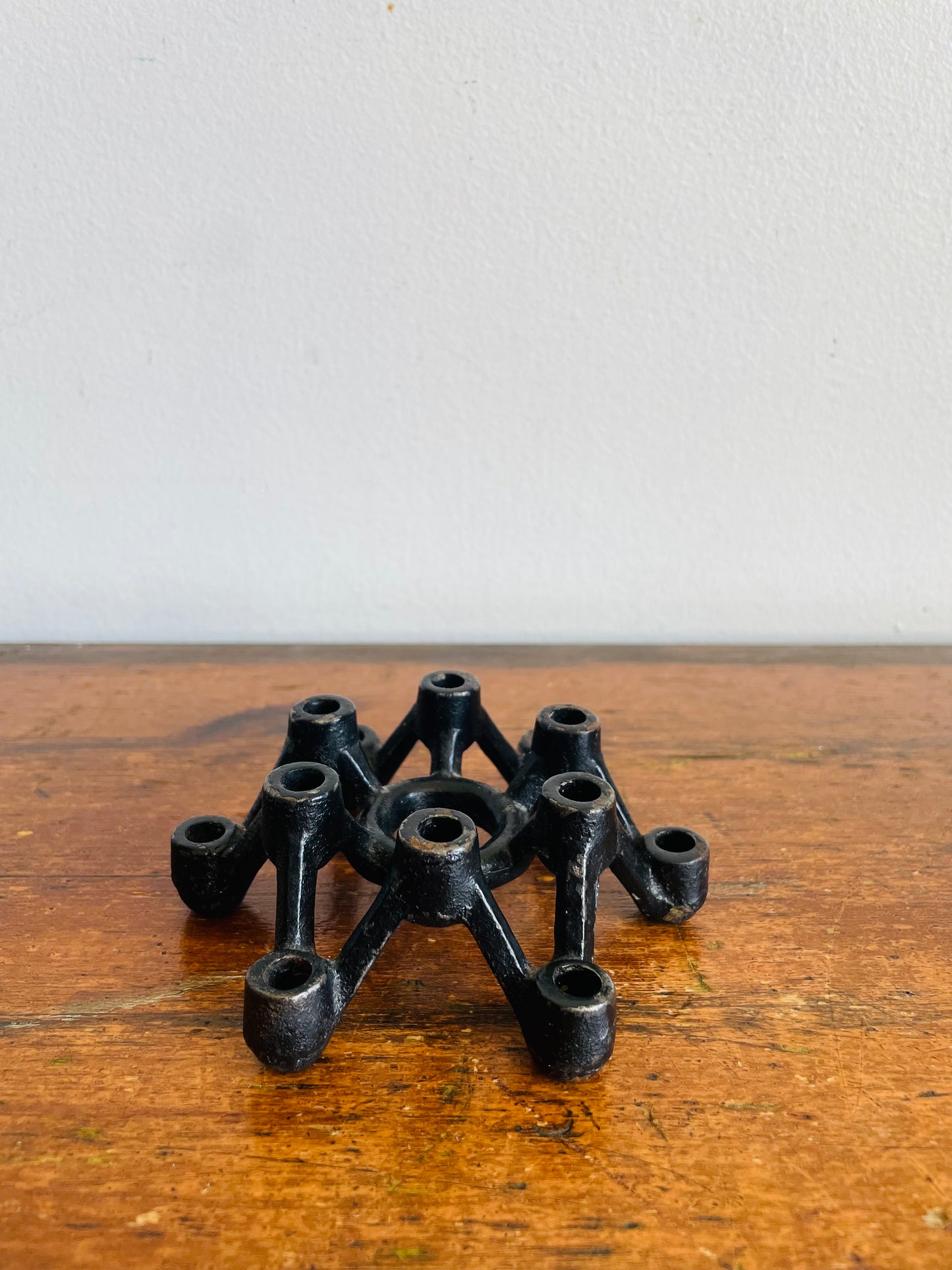 Vintage Mid-Century Modern Black Cast Iron Spider Atomic Starburst Candle Holder for 12 Slim Tapers - Made in Japan