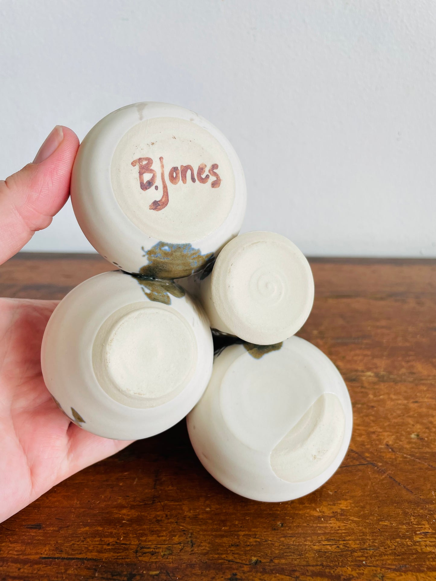 Vintage Beautiful Smooth Studio Art Pottery Handmade Bud Vase Sculptural Cluster of 4 Vessels - B. Jones Artist Signed