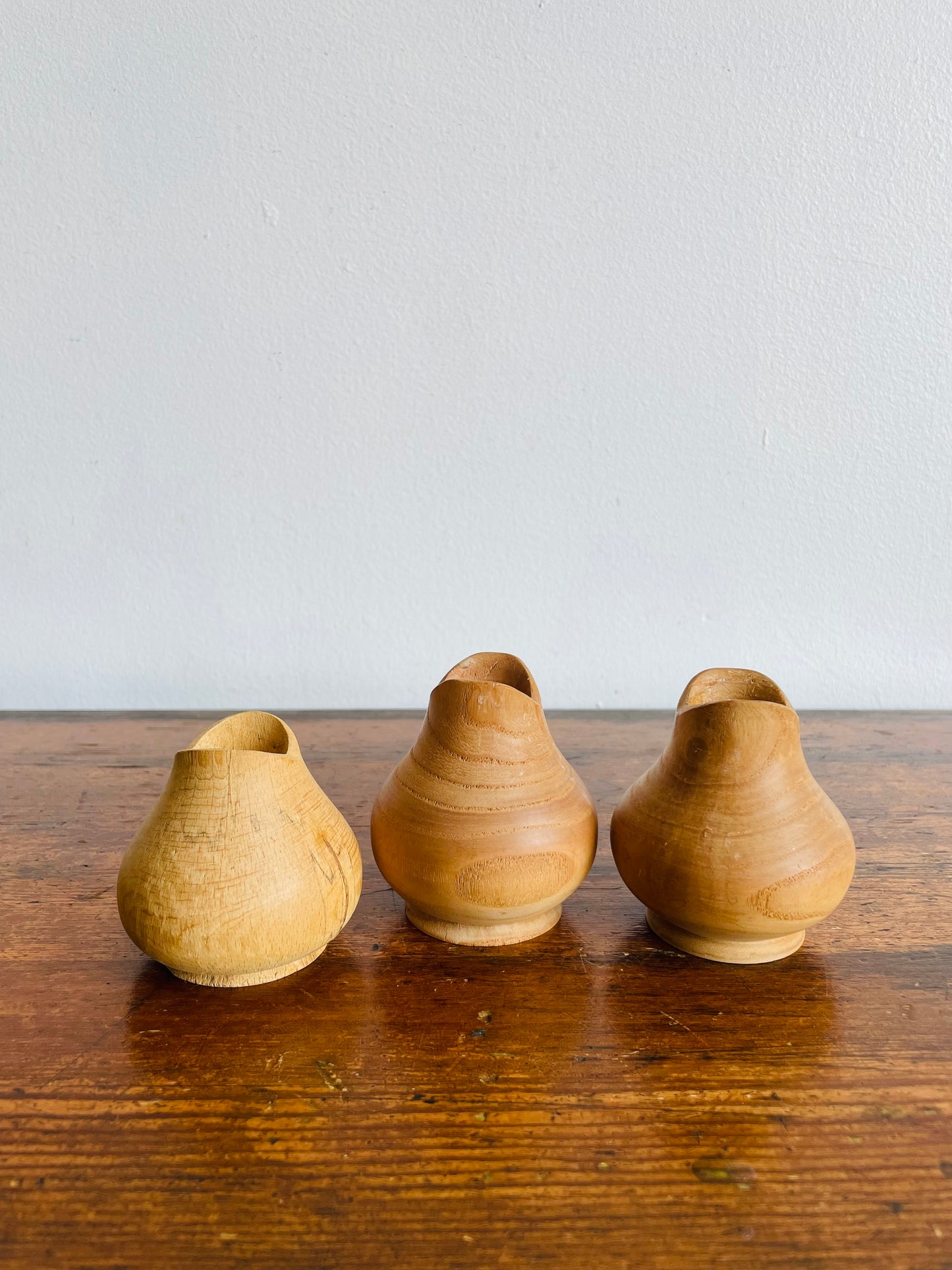 Handmade Wood-Turned Tulip Mouthed Candle Holders or Bud Vases - Artist Signed - Set of 3