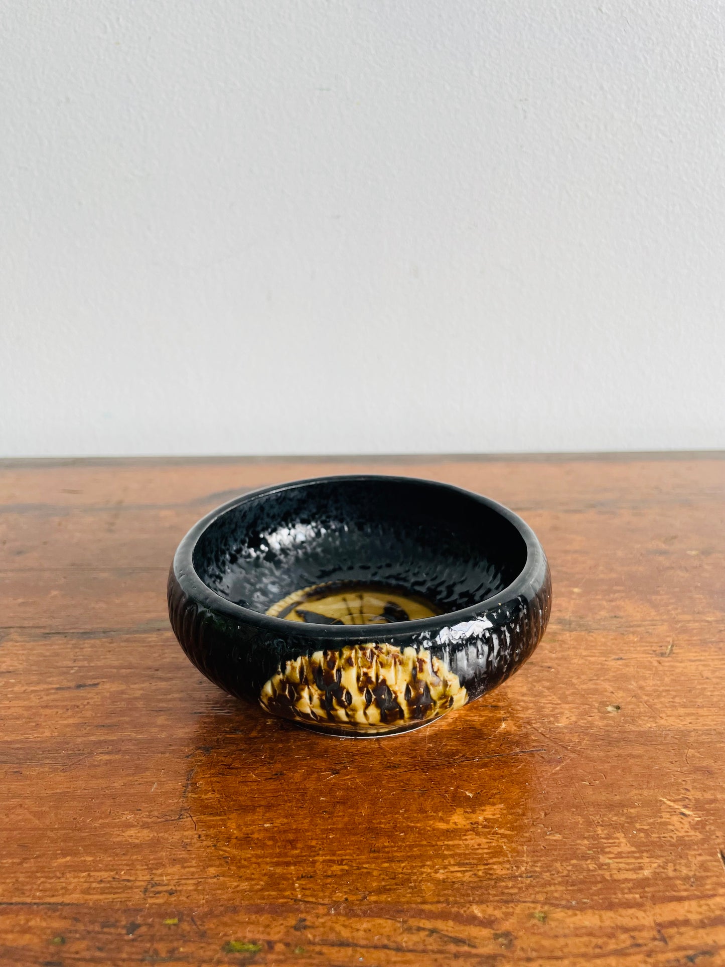 Pottery Trinket Bowl Dish with Black & Brown Design