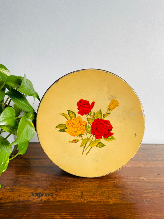 Floral Rose Round Biscuit Tin with Lid
