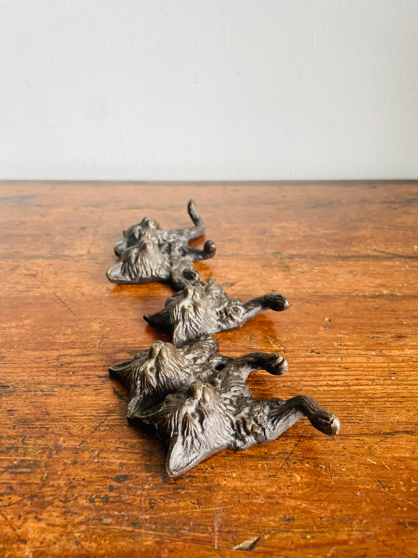 Vintage Solid Brass Kitten Cats Wall Hook Hanger or Key Rack
