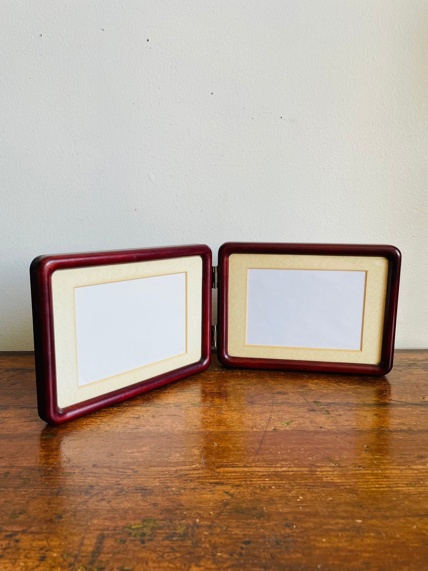 Vintage Hinged Wood Folding Double Picture Frame