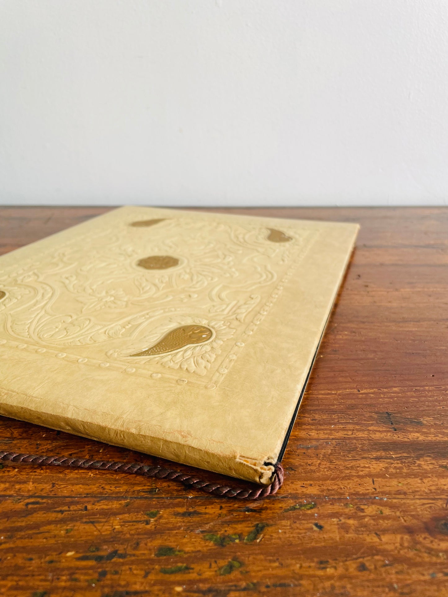 Antique Photo Album or Scrapbook - Cream with Gold Flowers & Filigree - Black Pages - Empty