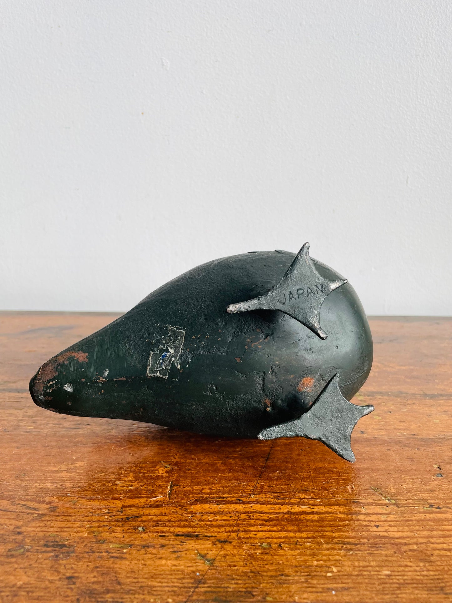 Vintage Solid & Heavy Black Cast Iron Metal Bird Statue - Made in Japan