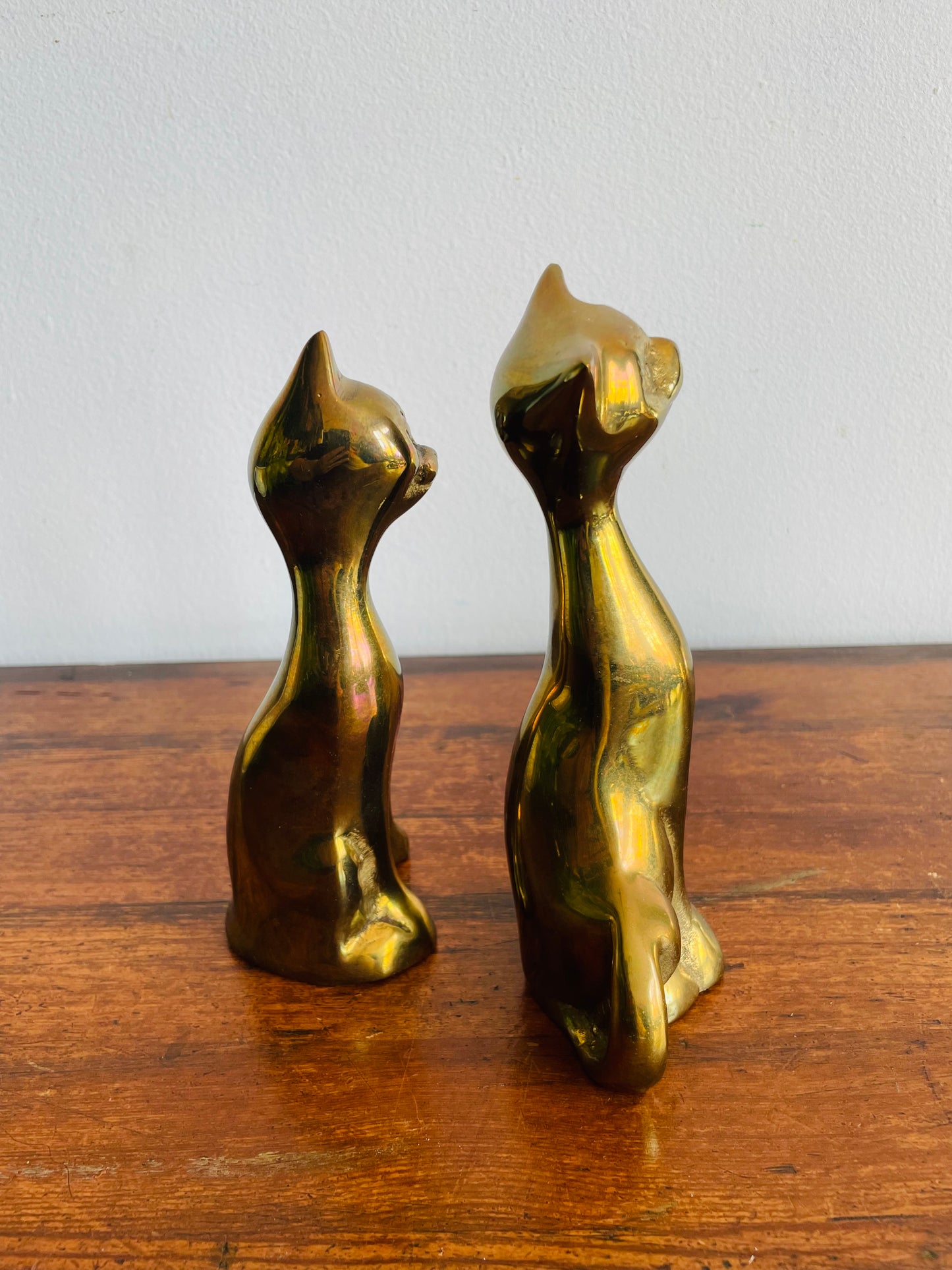 Solid Brass Tall Cat Figurines - Made in Korea - Set of 2