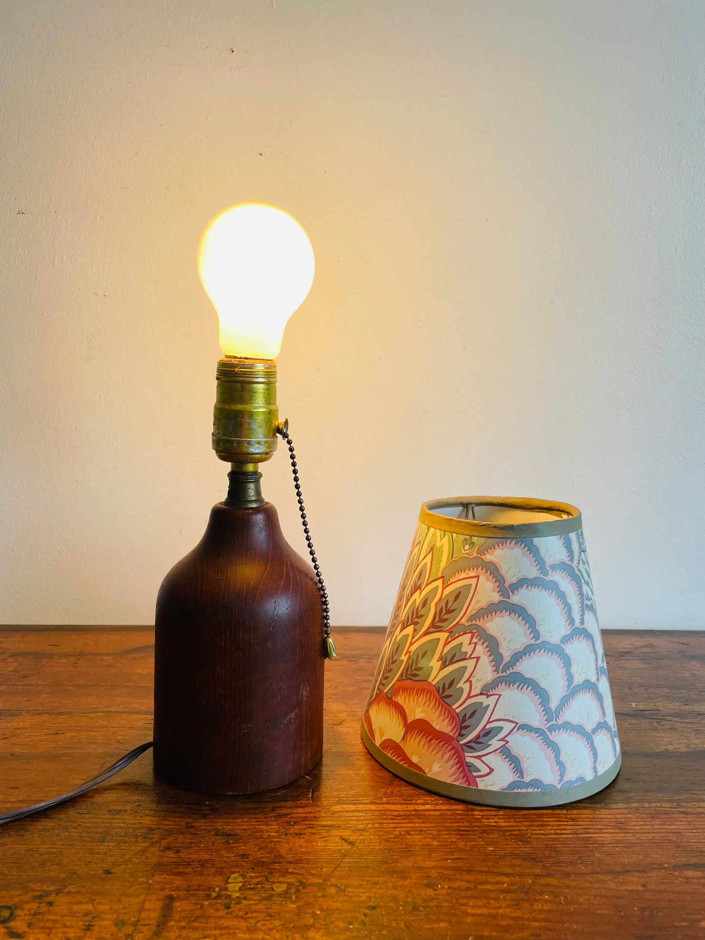 Small Mid-Century Modern Teak Wood Table Lamp