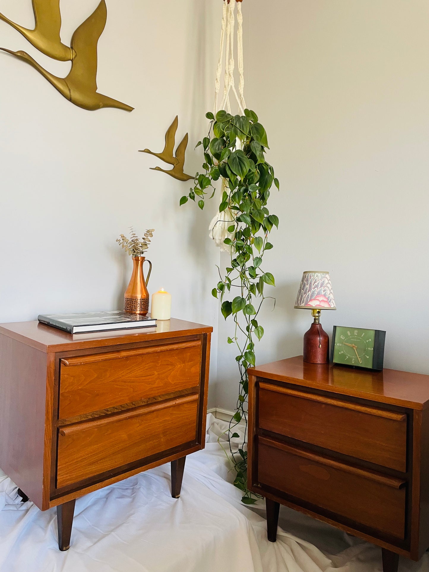 Mid-Century Modern Walnut Wood Nightstand Tables - Set of 2 - Stamped September 1966 - PICK-UP ONLY