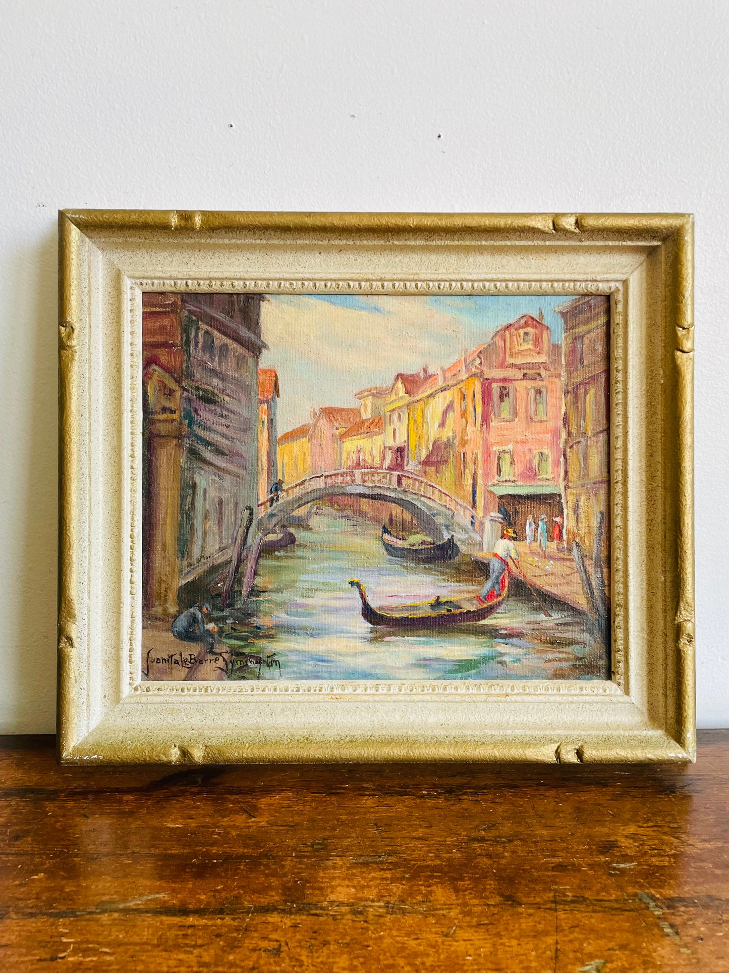 Vintage Original Art Painting Signed by Listed Hamilton Artist Juanita LeBarre Symington - "Canal Principal Venice" July 1975 - Original Sketch on Imported Linen Canvas