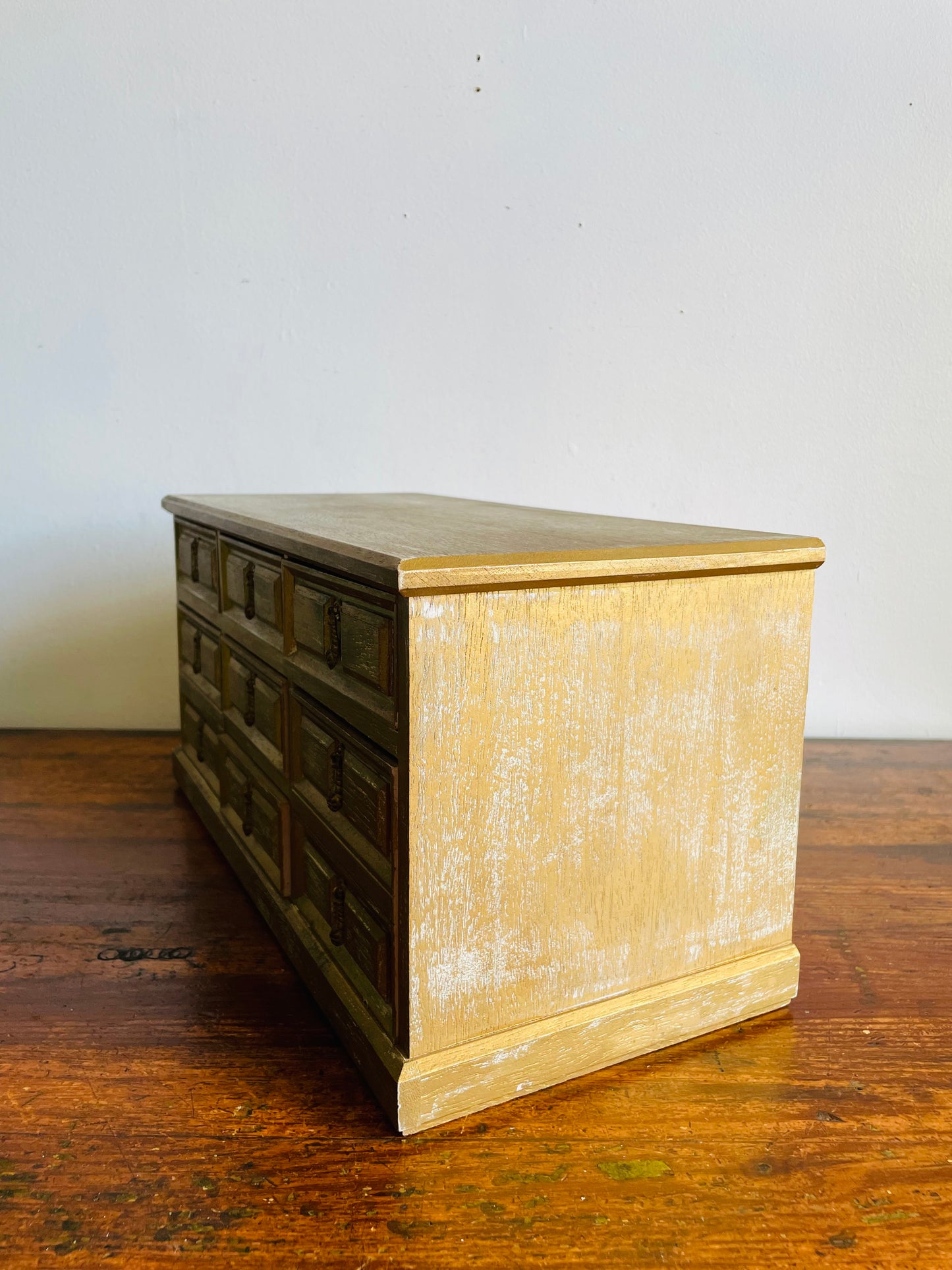Large Wood Jewellery Box Shaped Like a Dresser with Felt Lined Drawers & Brass Pull Handles - Also Great for Office Supplies, Beads, Crafting, Etc.