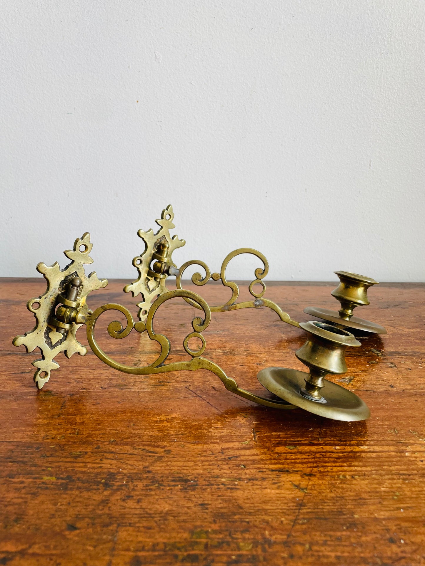 Vintage Wall Mount Solid Brass Candle Holder Piano Sconces with Scroll-Work Arms & Swing Mechanism - Can Rotate 180 Degrees - Set of 2