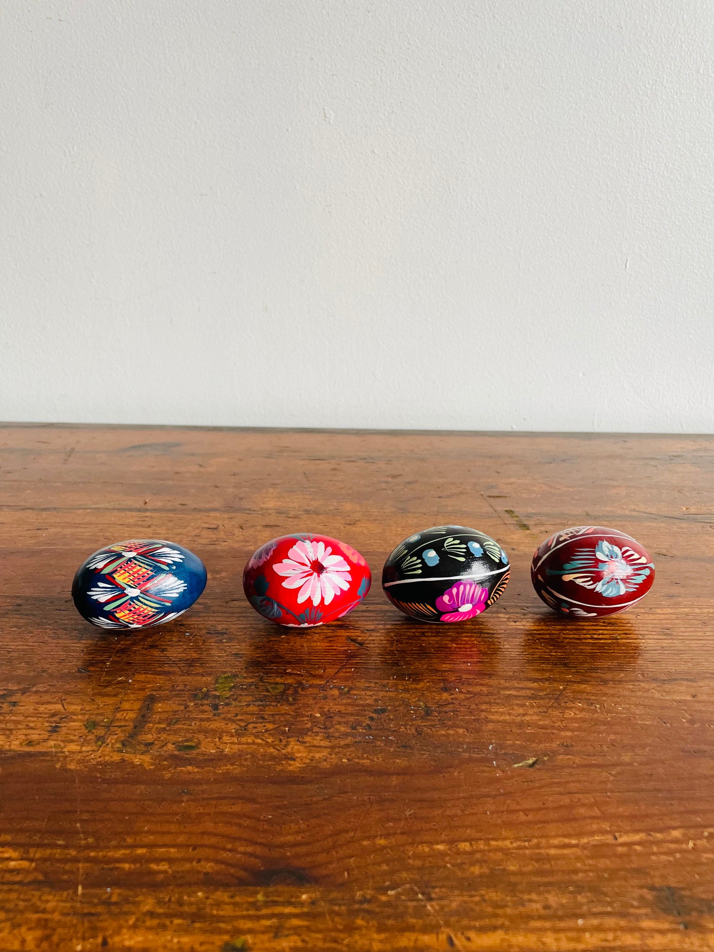 Hand Painted Wood Eggs with Various Designs - Set of 4