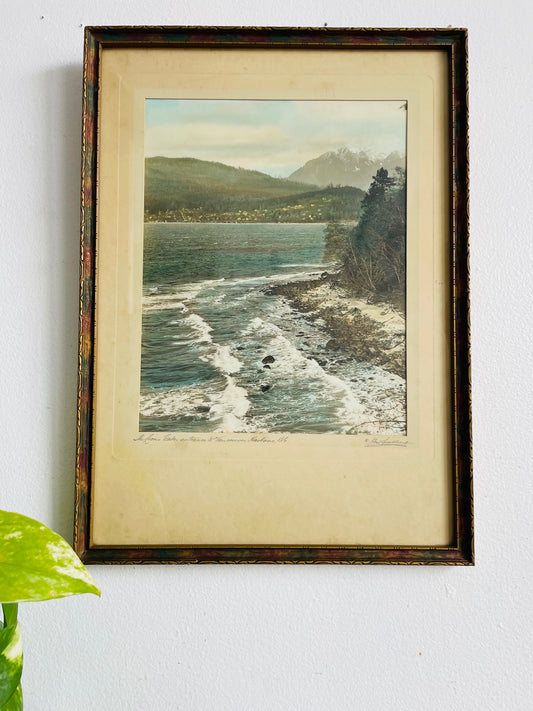 Vintage Genuine Hand Coloured Photograph Picture Signed by Joseph Frederick Spalding - The Lions Gate - Entrance to Vancouver Harbour - BC Canada