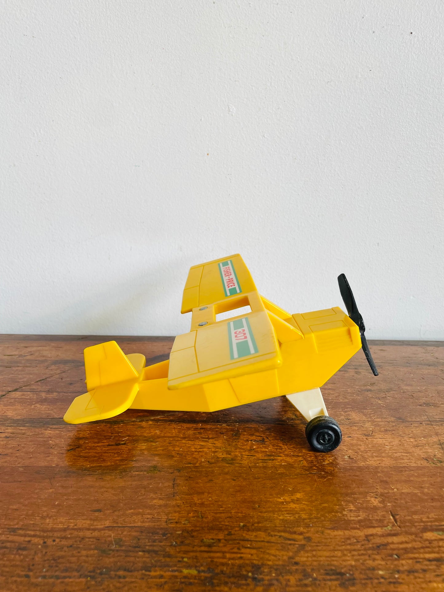 Vintage 1976 Fisher Price Toys 307 Bright Yellow Airplane Vehicle Toy - Propeller & Wheels Spin