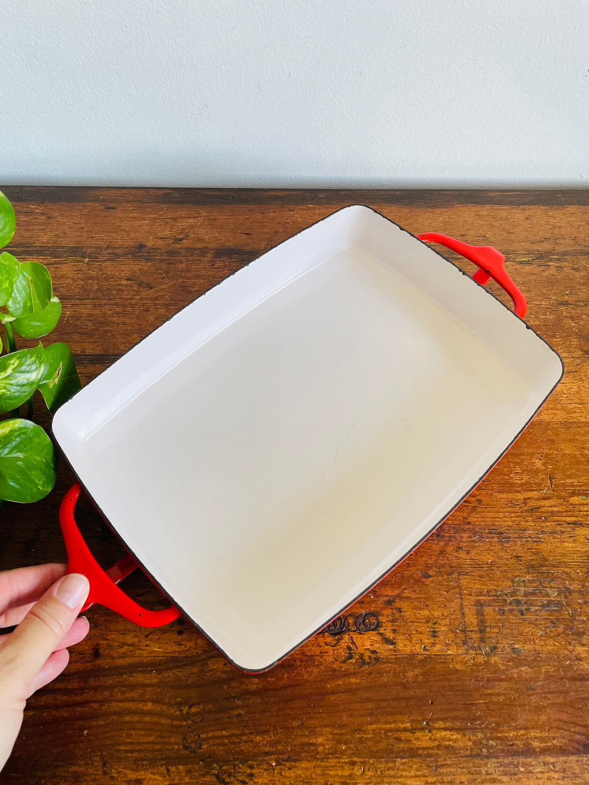 Vintage 1960s Dansk France IHQ Kobenstyle Red Enamelware Casserole / Lasagne Baking Dish - Designed by Jens H. Quistgaard