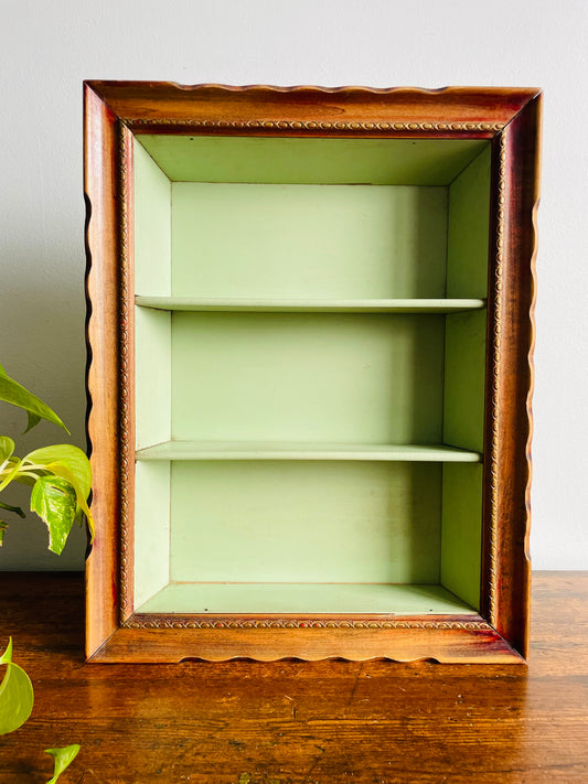 Mint Green Wall Hanging Shelf with Beautifully Carved Frame