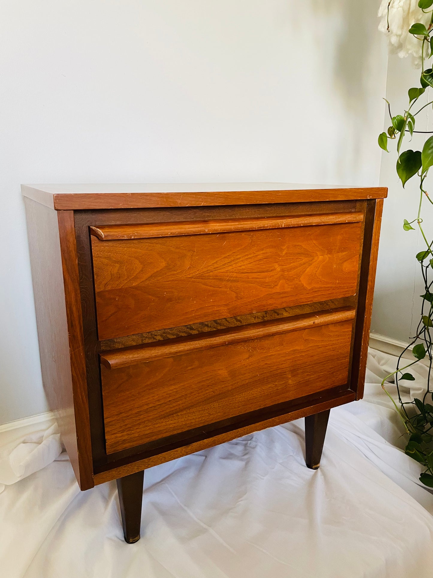 Mid-Century Modern Walnut Wood Nightstand Tables - Set of 2 - Stamped September 1966 - PICK-UP ONLY