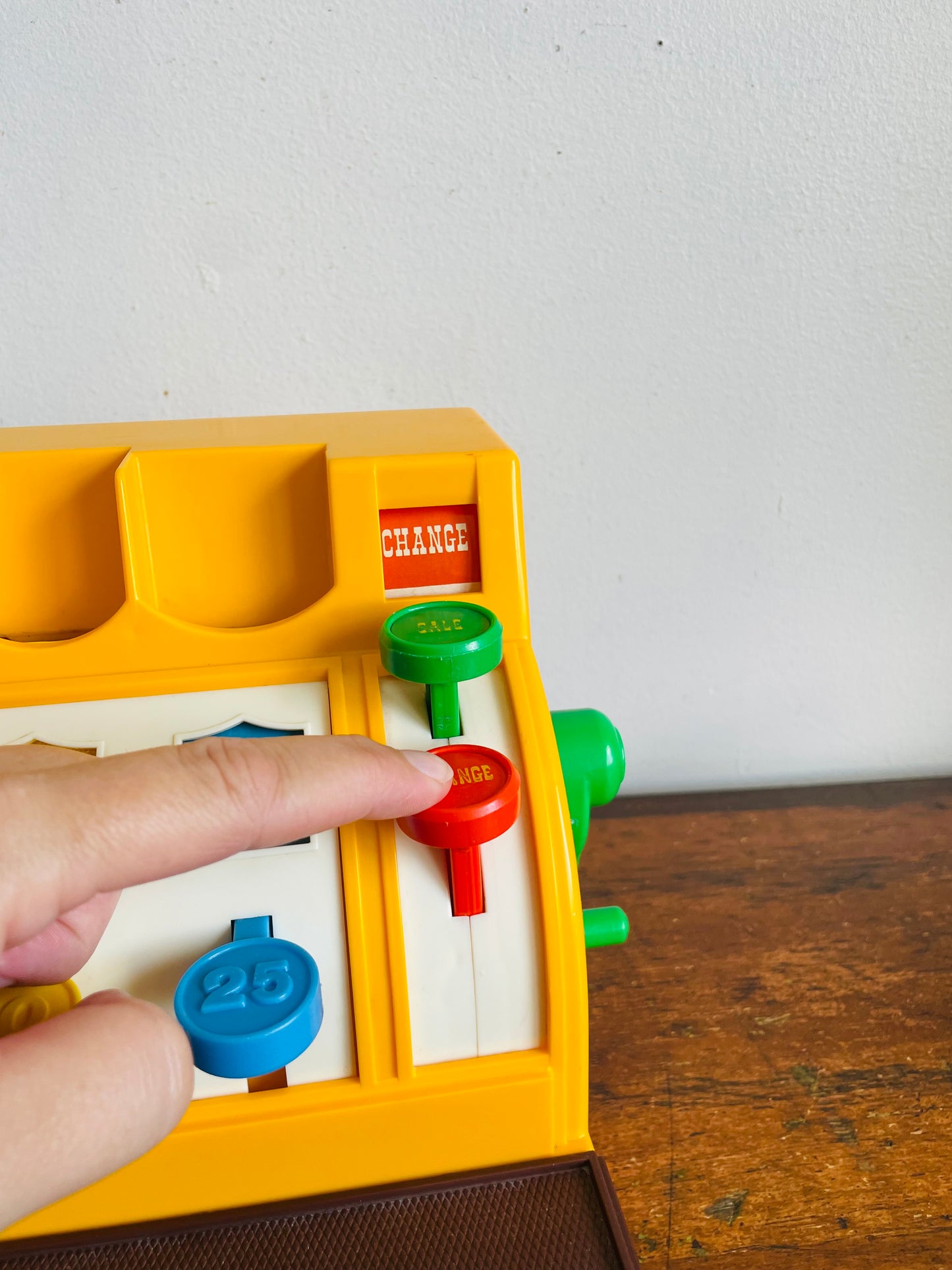 Vintage 1974 Fisher Price Toys Cash Register - Includes 6 Coins - Buttons, Bell, Drawer - Tested / Works!