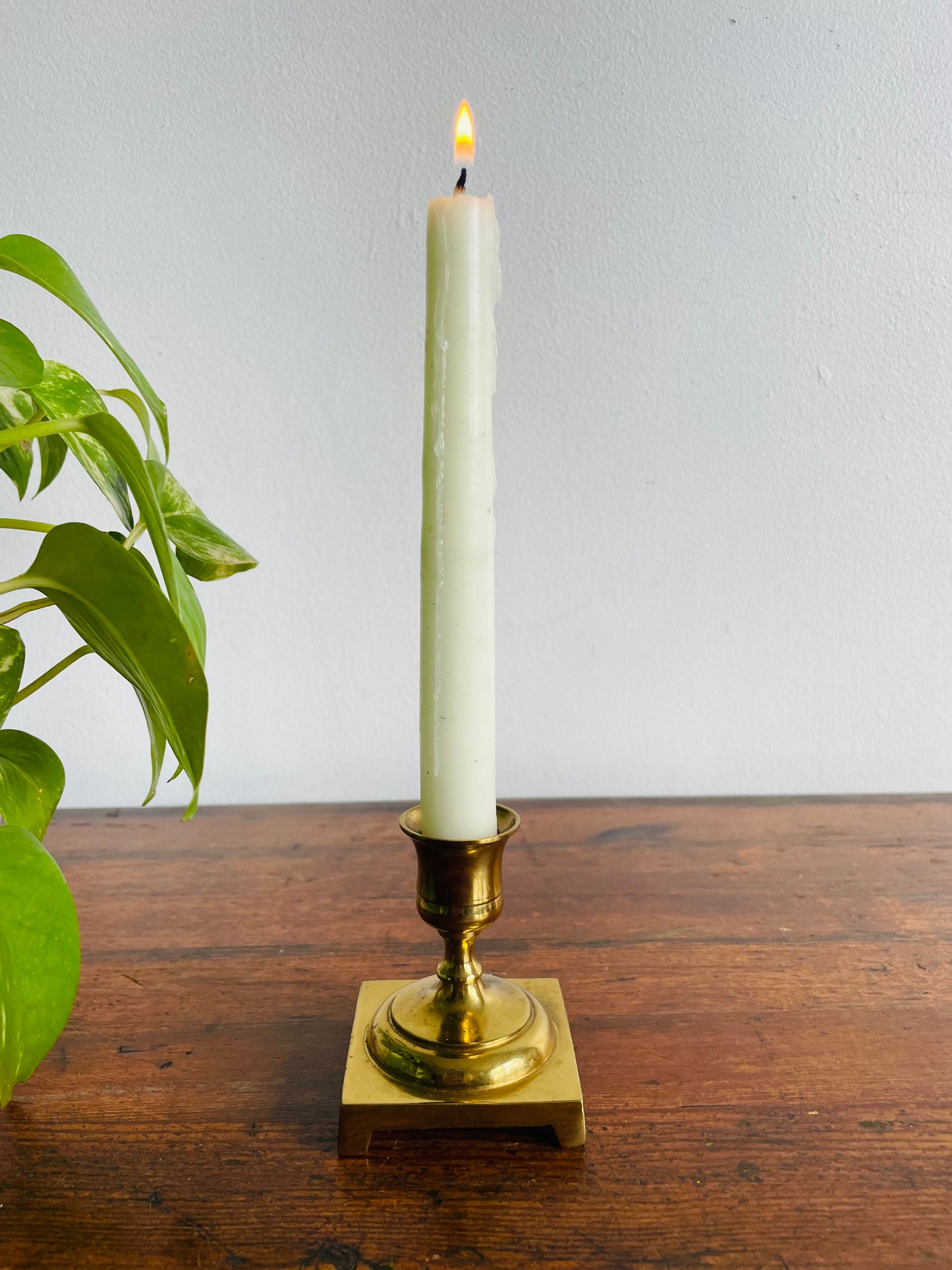 Solid Brass Square Base Candlestick Holder