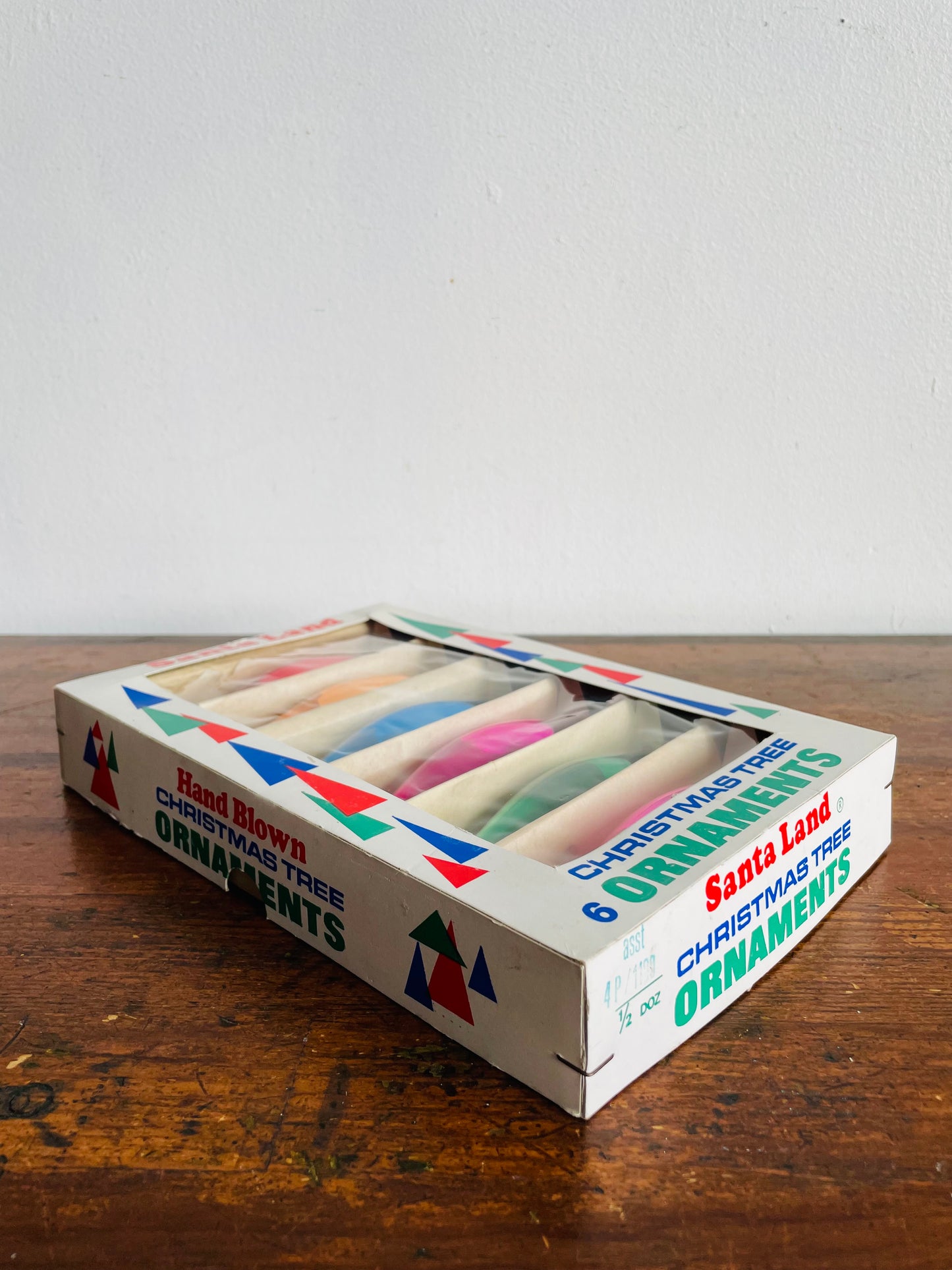 Brand New Vintage Santa Land Hand Blown Glass Christmas Tree Ornaments in Original Box - Set of 6 - Teardrop Shaped - Multi-Colour - Made in Poland