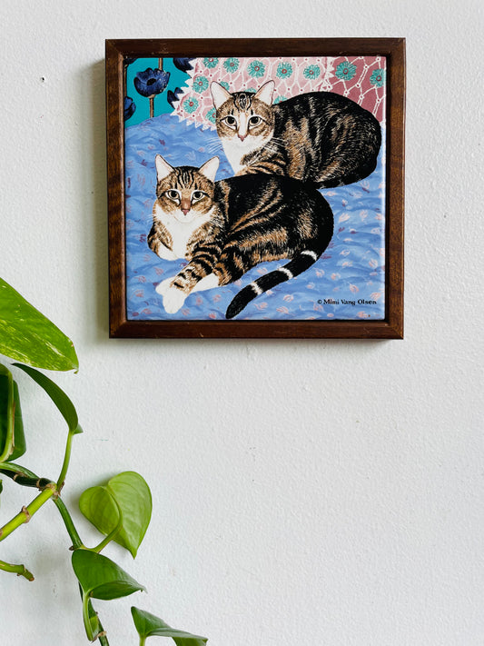 Mimi Vang Olsen Wood & Tile Cat Trivet or Wall Hanging Picture - Orient Taiwan