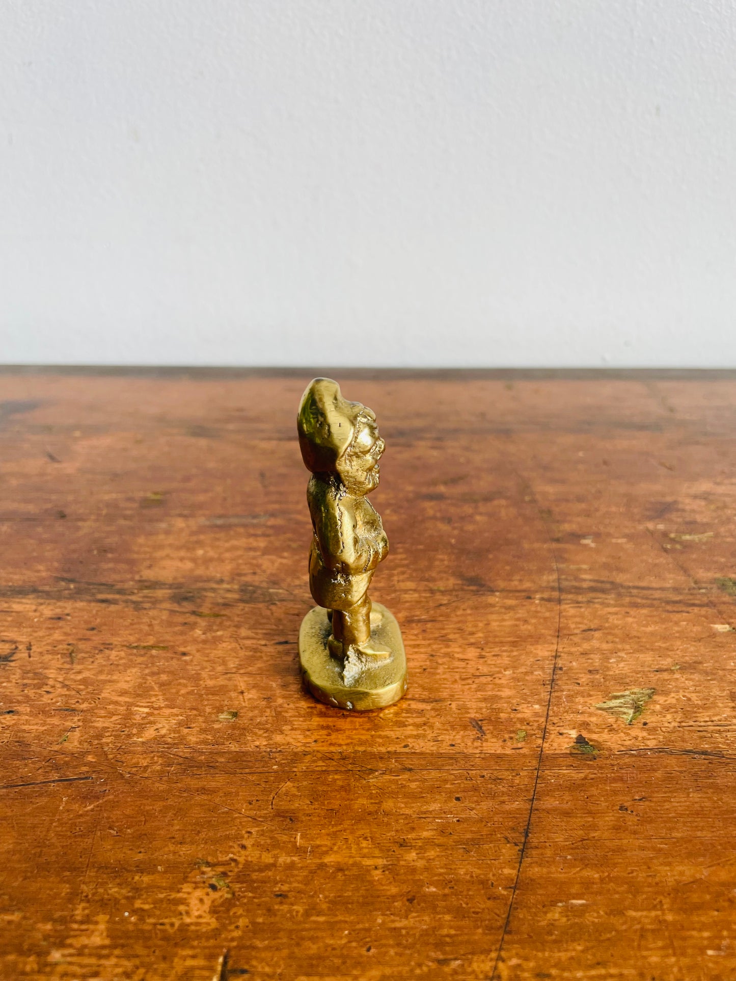 Vintage Mini Solid Brass Irish Leprechaun Statue Figurine