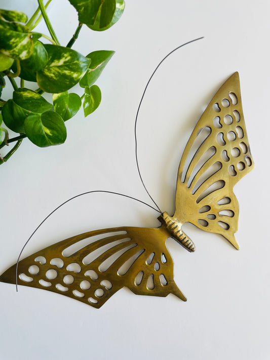 Vintage Solid Brass Wall Hanging Decorative Butterfly Figurine - 13.25" Wingspan - Made in Korea