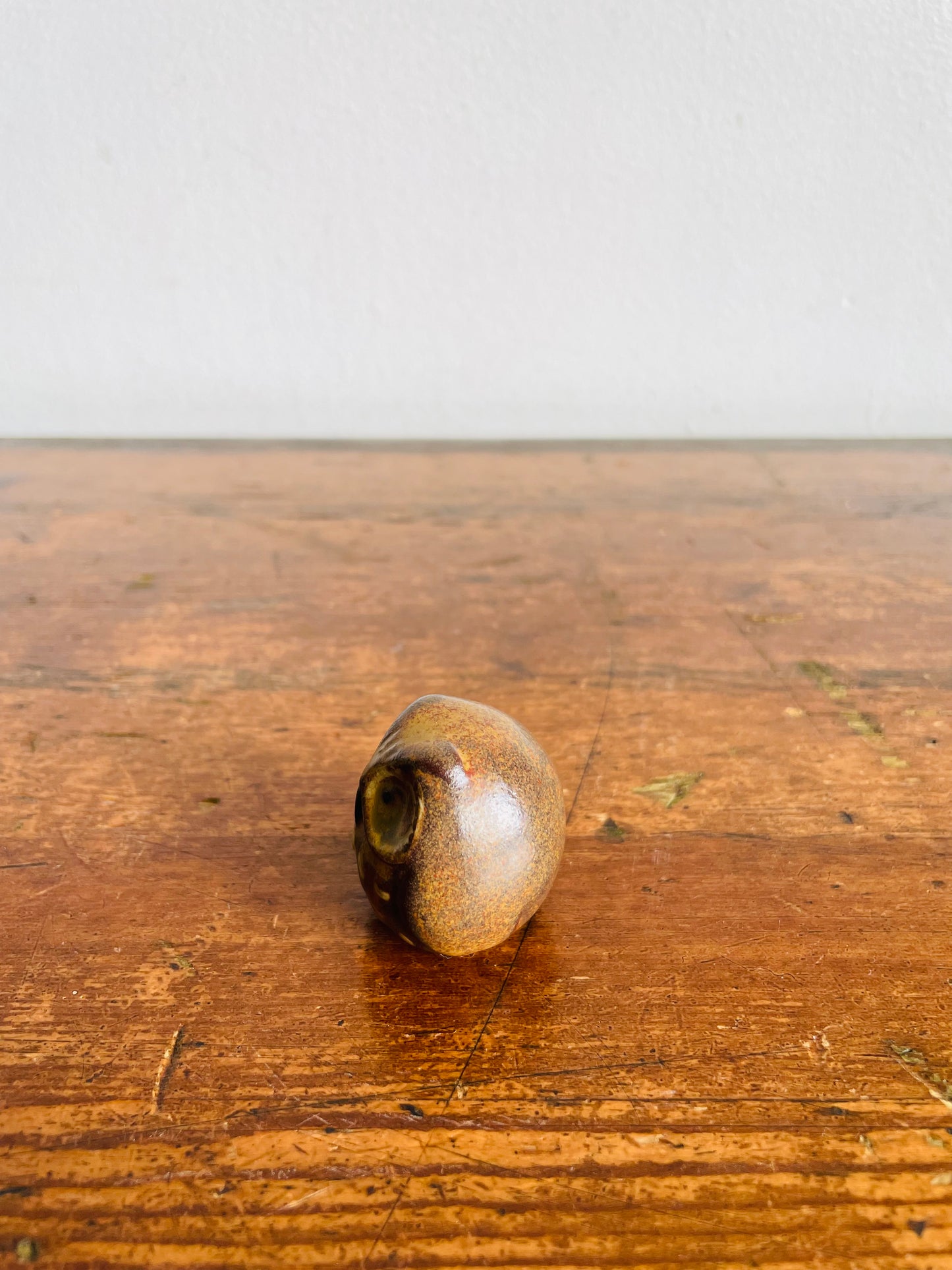 Vintage Teeny Tiny Absolutely Adorable Round Pottery Owl Miniature Figurine
