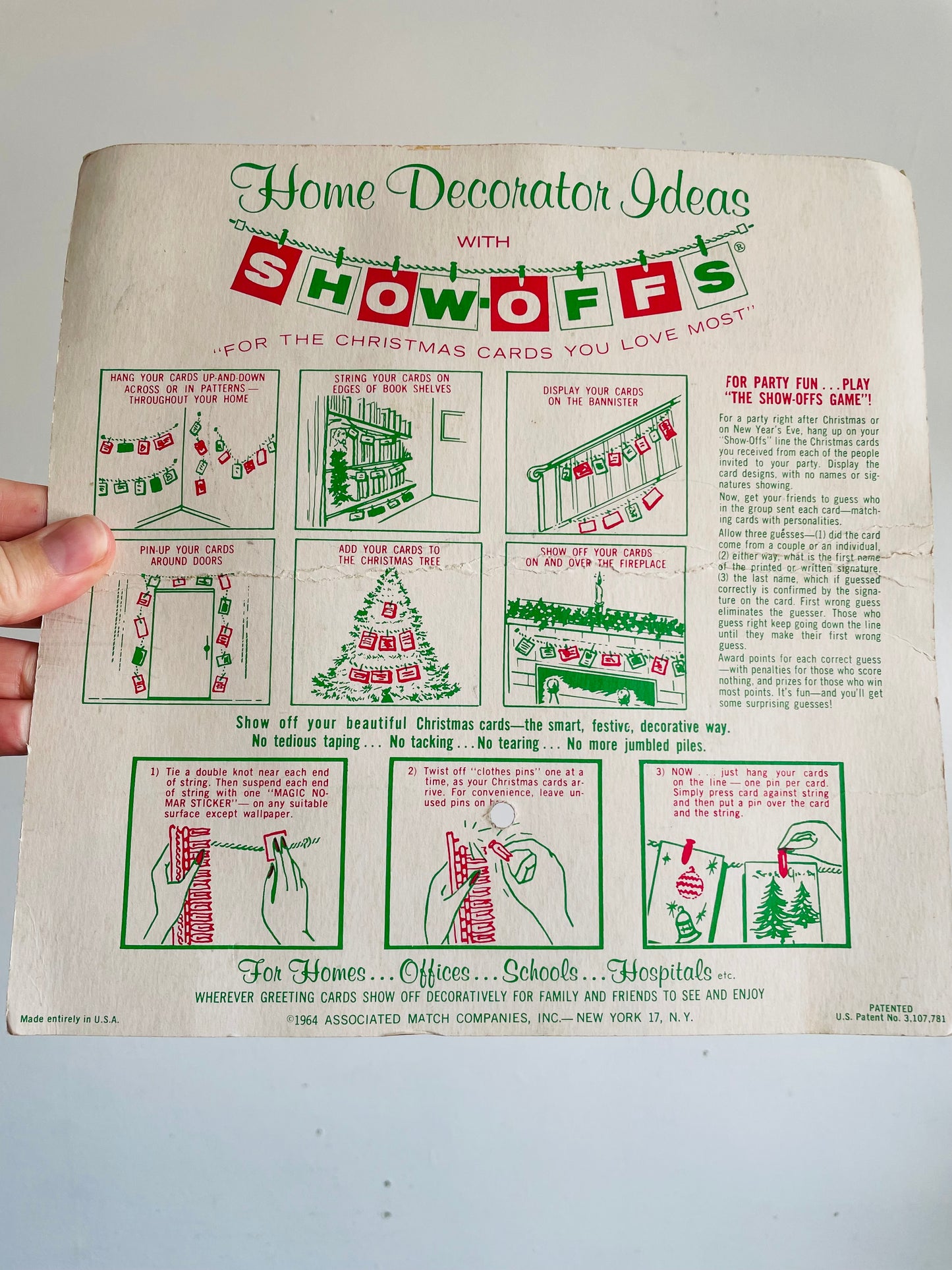 Brand New Vintage 1964 Show Off Your Christmas Cards with Show-Offs - Jumbo Value Pack Enough for 50 Cards - The Famous One-Piece Pin That Won't Spring Apart