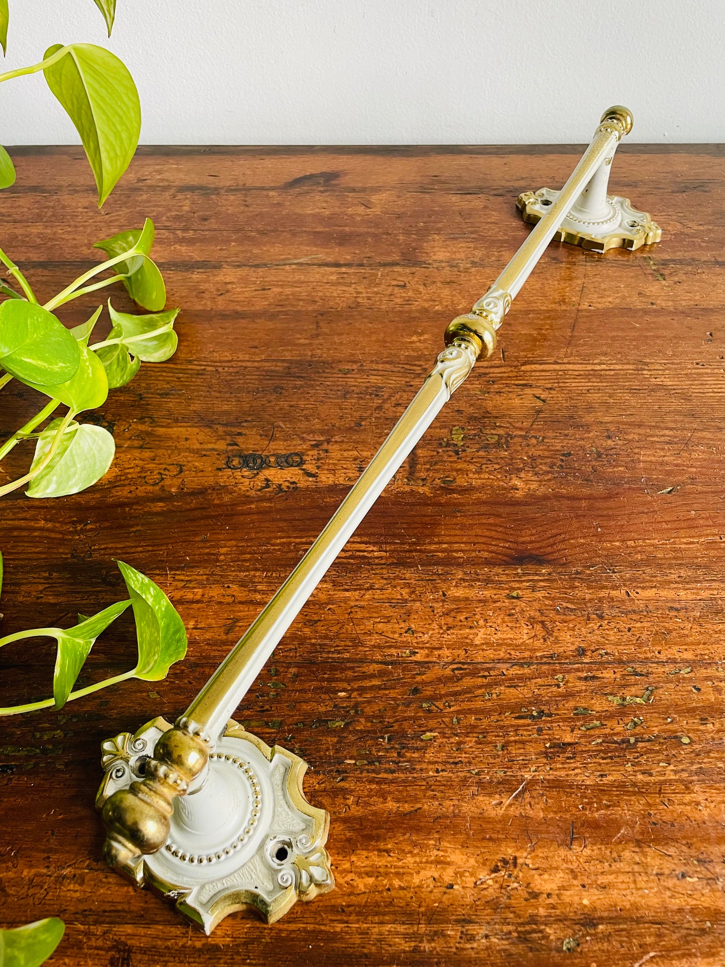 Ornate Gold and White Metal Towel Hanging Rod