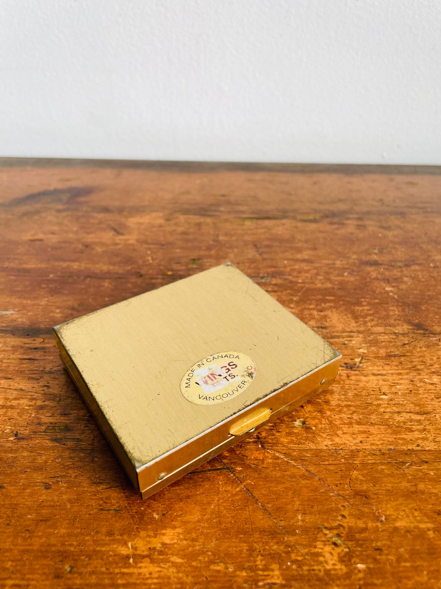 Vintage Brass & Enamel Travel Pocket Case with Divided Jewellery or Pill Organizer Compartment & Mirror - Snowy Winter Night Scene - Made in Vancouver Canada