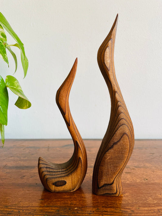 Mid-Century Modern Carved Redwood Birds by Oscar W. Johnston - Set of 2