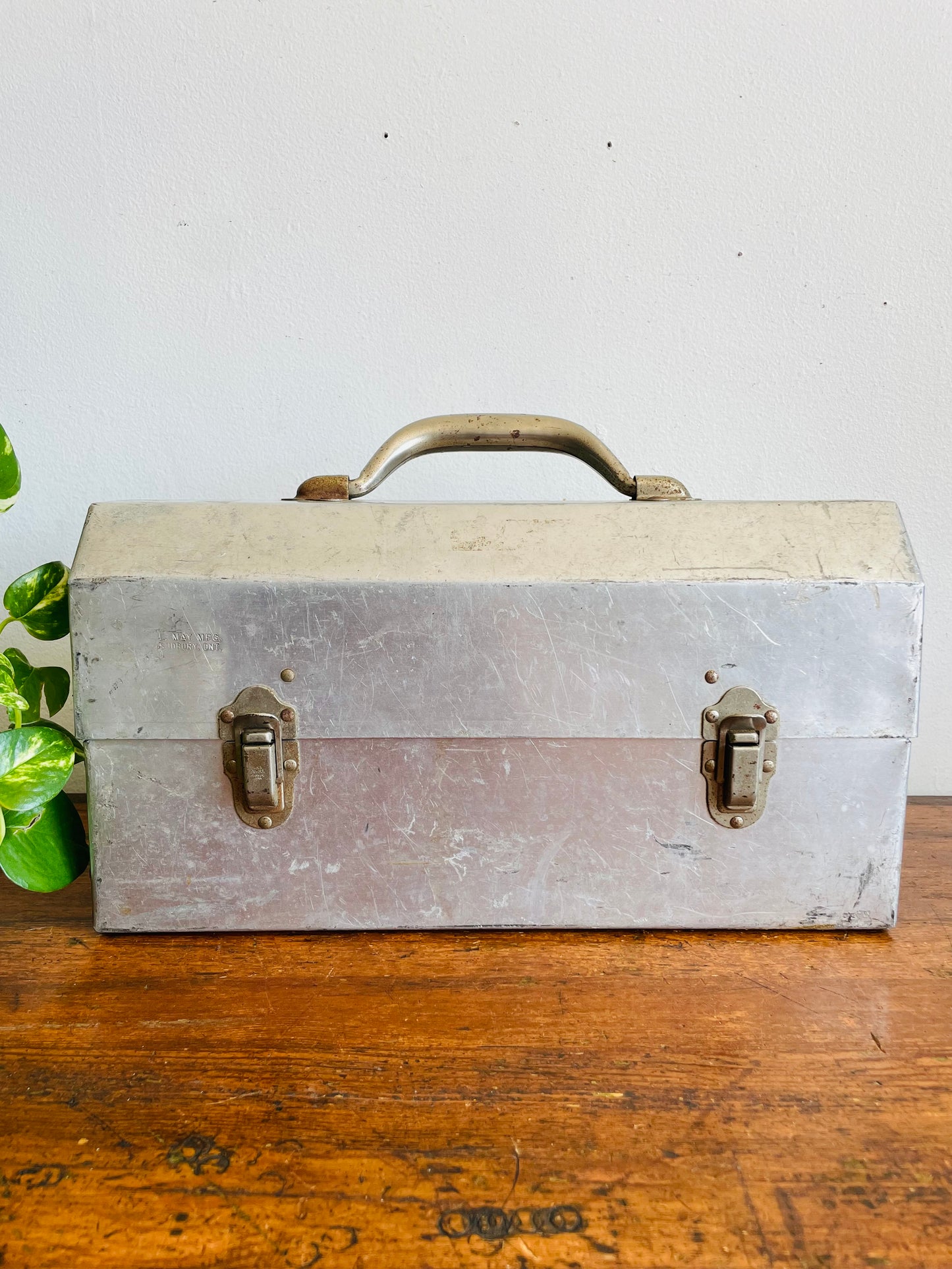 Vintage L. May Mfg Aluminium Metal Silver Miner's Pail / Construction Lunchbox - Made in Sudbury, Ontario