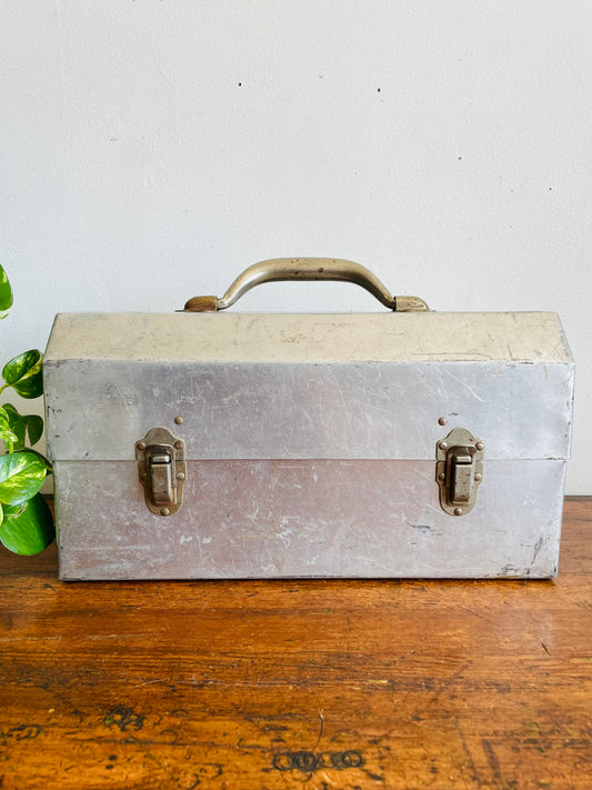 Vintage L. May Mfg Aluminium Metal Silver Miner's Pail / Construction Lunchbox - Made in Sudbury, Ontario