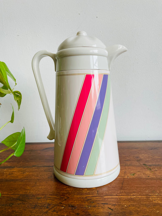 1980s Insulated Pitcher Carafe Jug with Rainbow Stripe Pattern - Keep Drinks Hot or Cold!