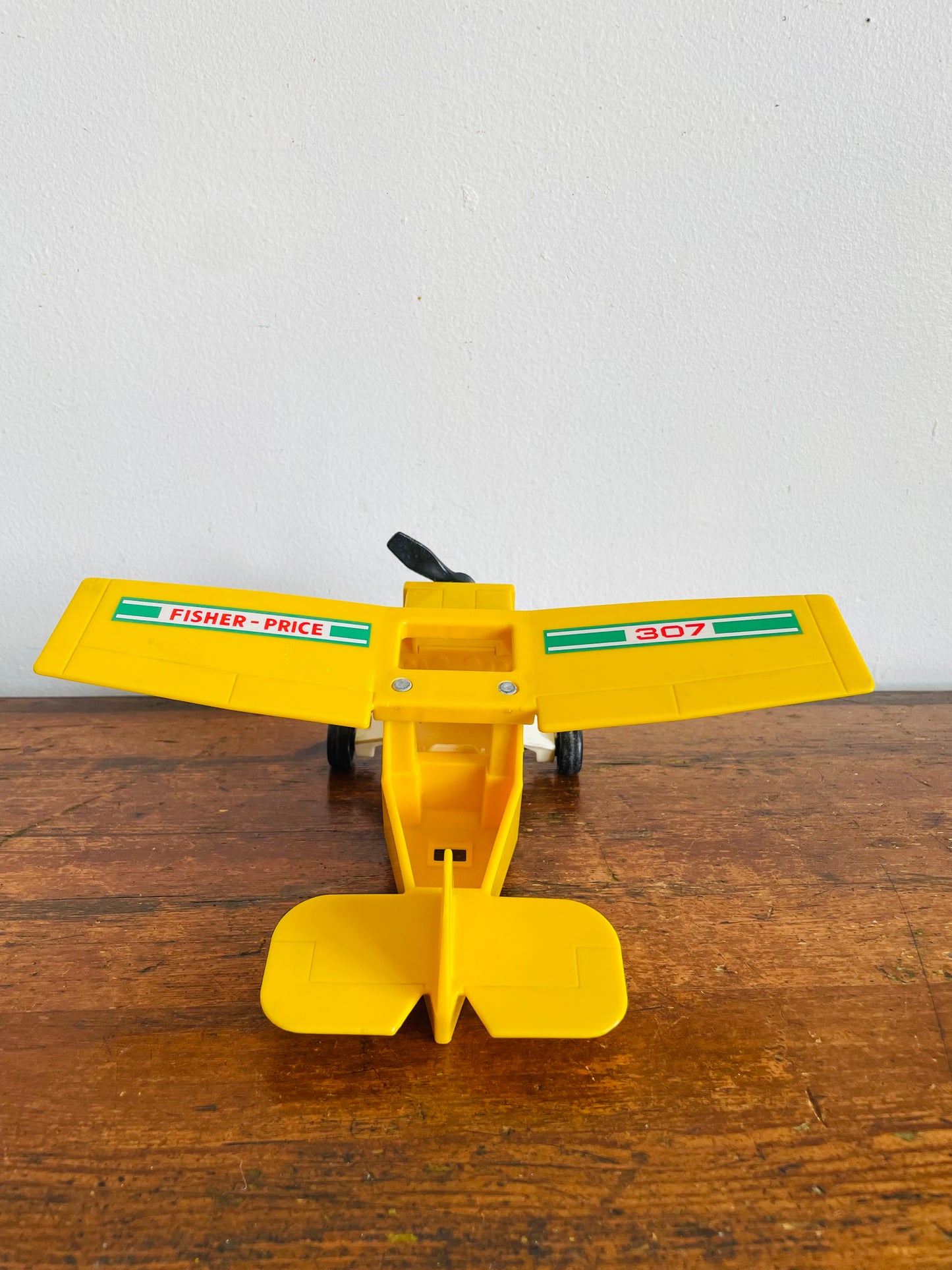 Vintage 1976 Fisher Price Toys 307 Bright Yellow Airplane Vehicle Toy - Propeller & Wheels Spin
