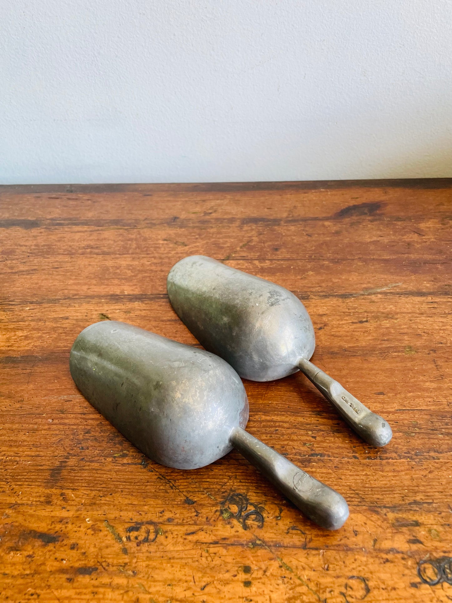 Vintage Pewter Metal 5 oz Scoops with Handles - Set of 2 - Made in Thailand