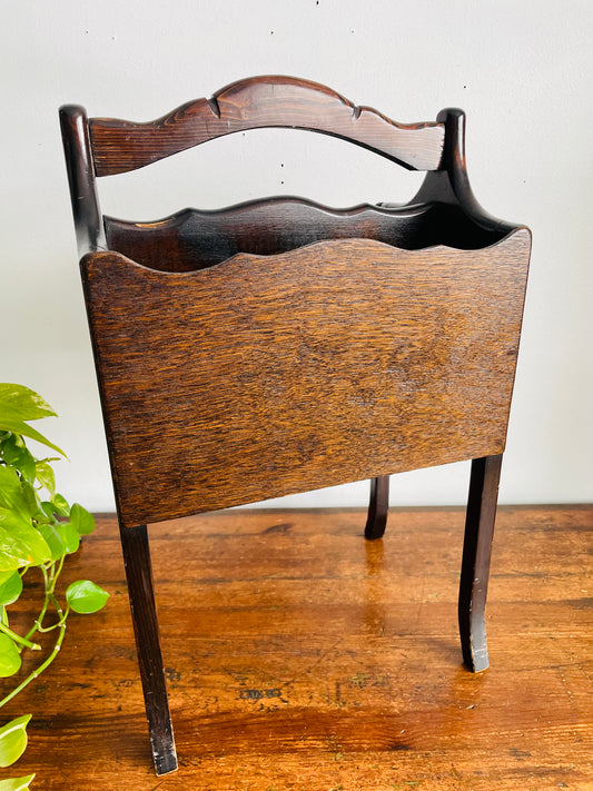 Vintage Standing Wood Magazine / Newspaper / Sheet Music / Book Rack Holder with Handle - Also Great for Knitting Supplies! - No Shipping