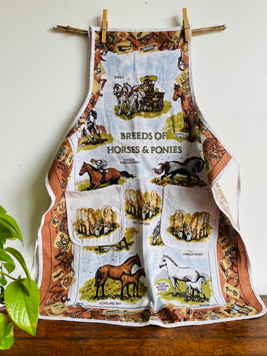 Breeds of Horses & Ponies Full-Size Apron with Pockets & Equestrian Graphics